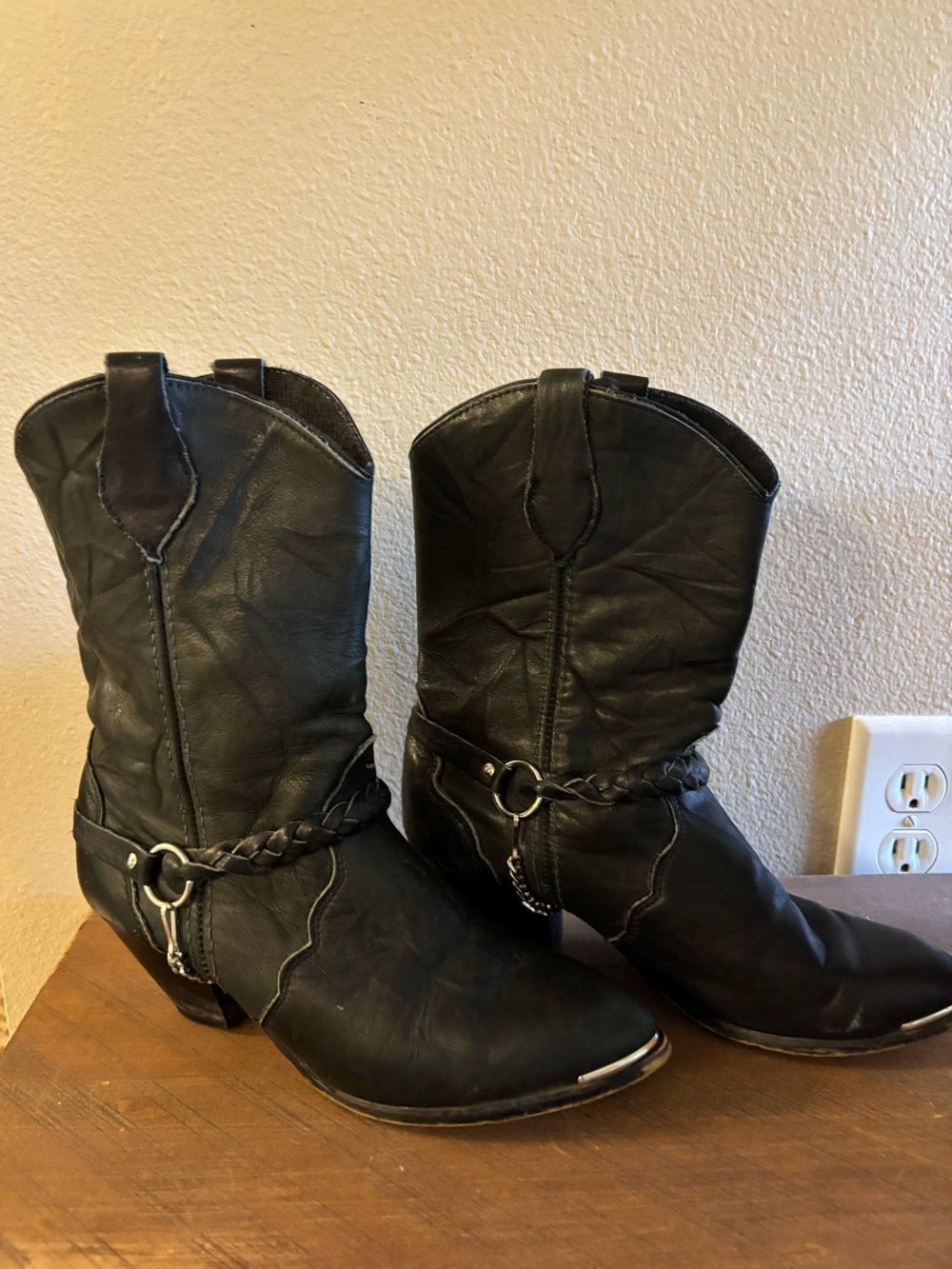 Vintage Black Women's Western Harness Chain Boots